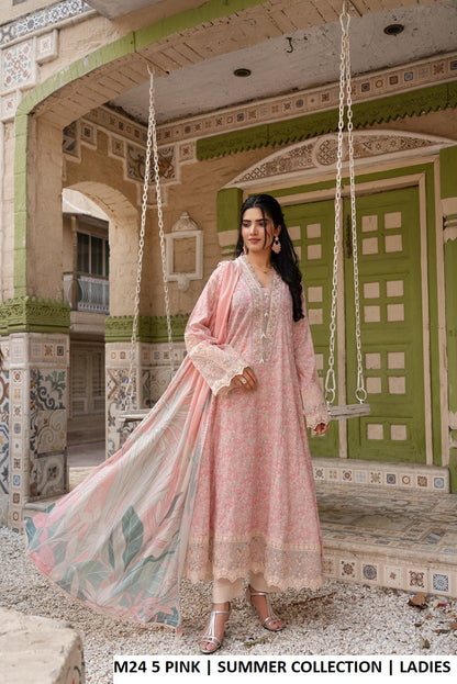 M24 5 PRINT - Elegant Long Frock Cotton Trouser Lawn Suit for Women