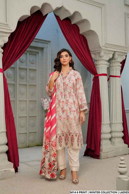Lawn A-Line printed shirt - Pakistani women's casual summer outfit with cotton trouser and lawn dupatta front view