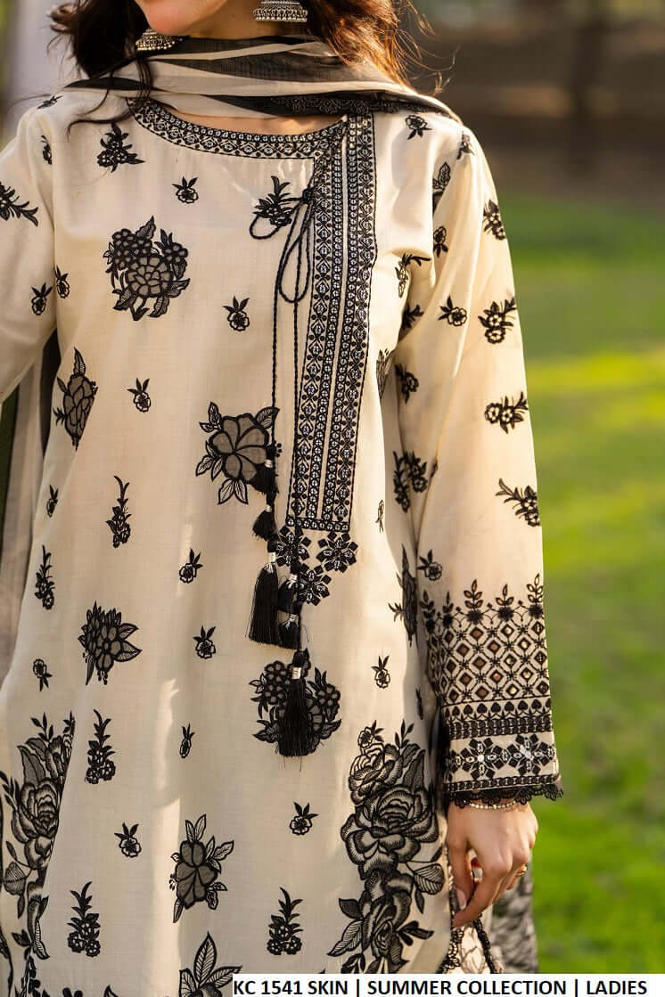 Pakistani women's skin cotton 3D floral chikankari outfit full view