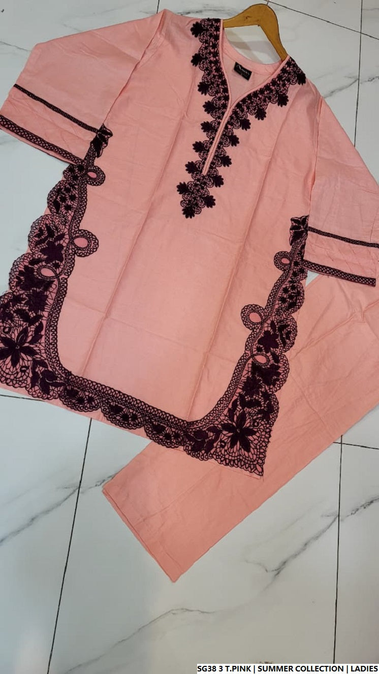 Pakistani women's tea pink lawn A-Line casual outfit back view