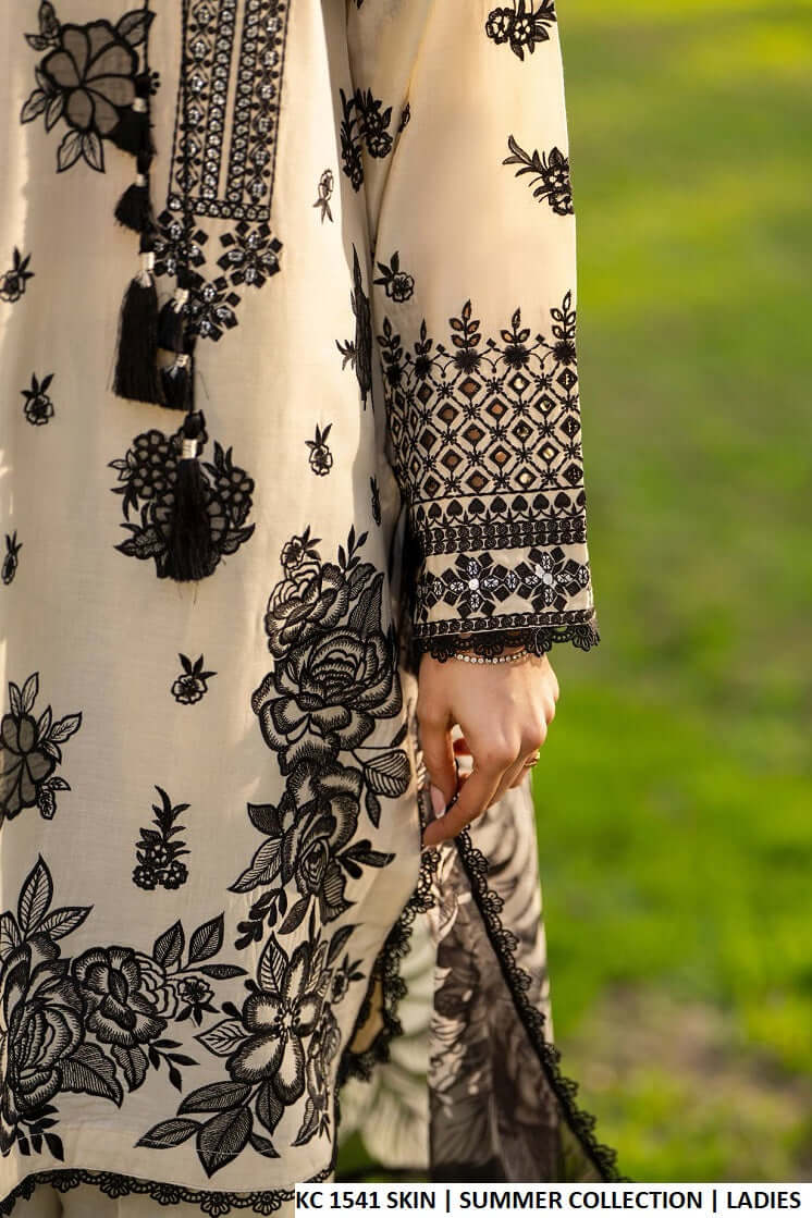 Pakistani women's skin cotton chikankari round shirt back view