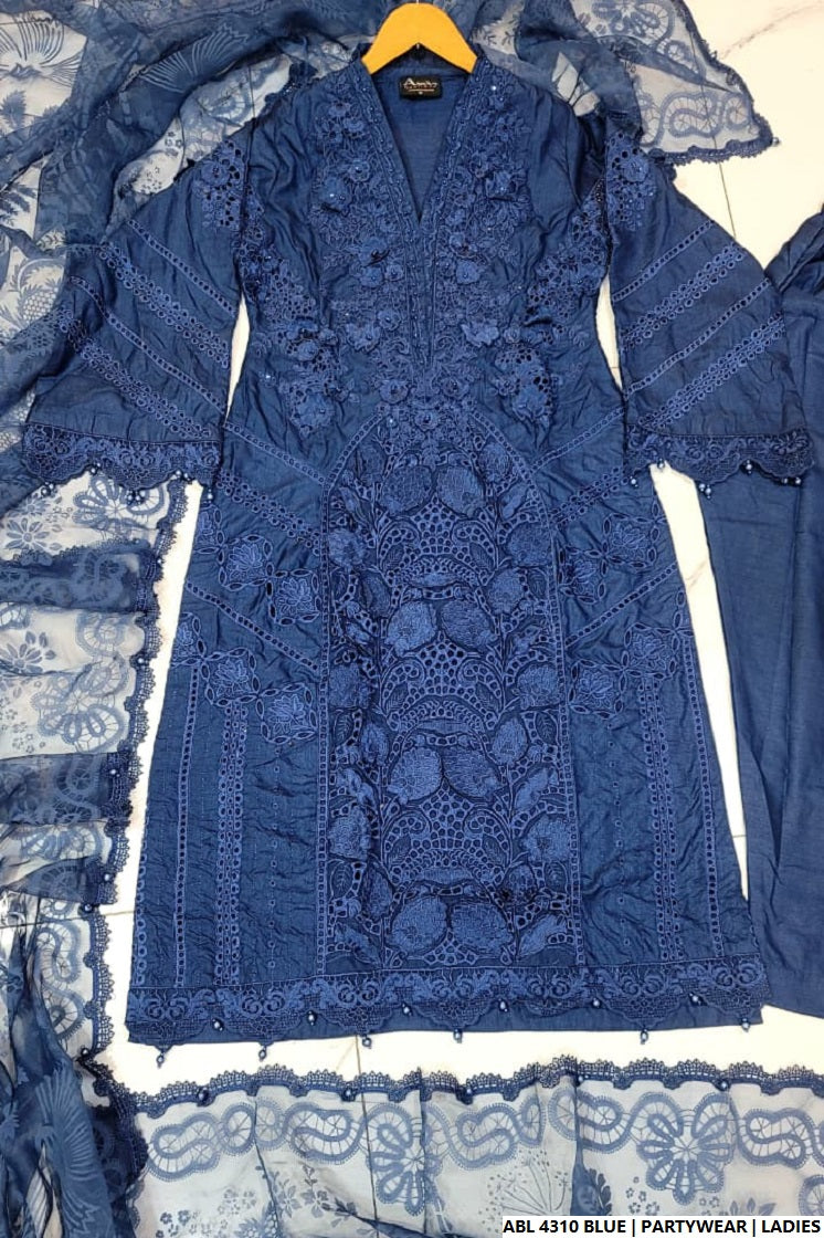 Pakistani women's blue organza A-Line shirt full view