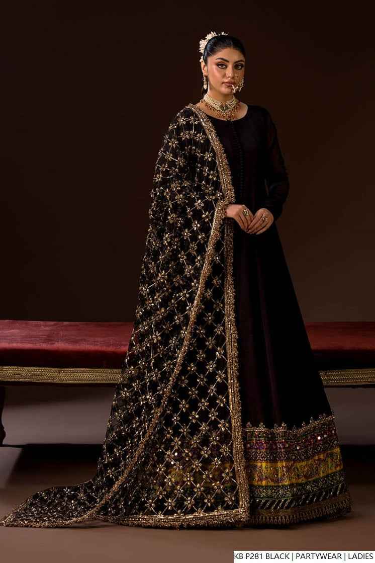 Pakistani women's black hand embroidered luxury suit full view
