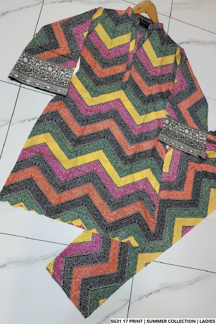 Pakistani women's lawn A-Line printed casual outfit back view