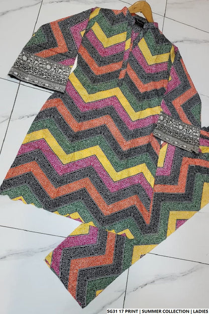Pakistani women's lawn A-Line printed casual outfit back view