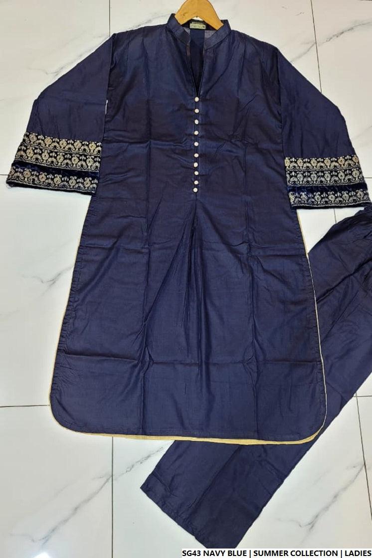Pakistani women's navy blue lawn A-Line casual shirt full view