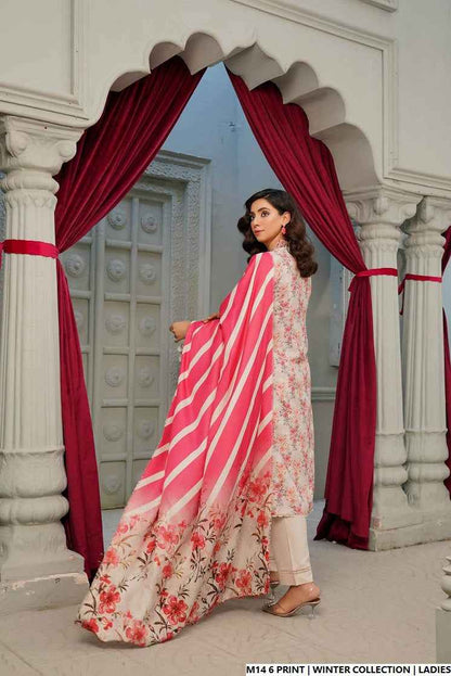 Pakistani women's lawn A-Line printed casual outfit back view