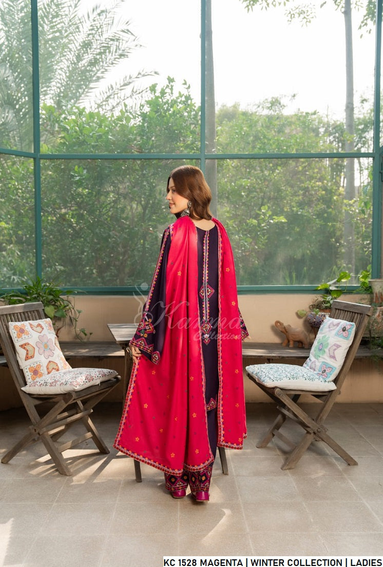 Pakistani women's magenta silk short shirt detail view