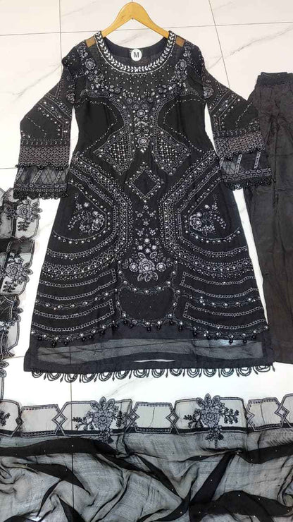 Pakistani women's black chiffon straight shirt back view