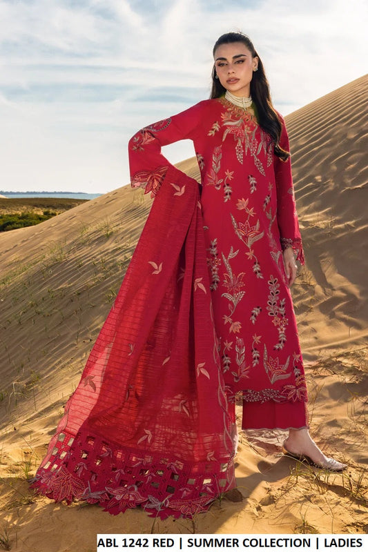 Cotton A-Line shirt maroon - Pakistani women's party wear with organza dupatta front view