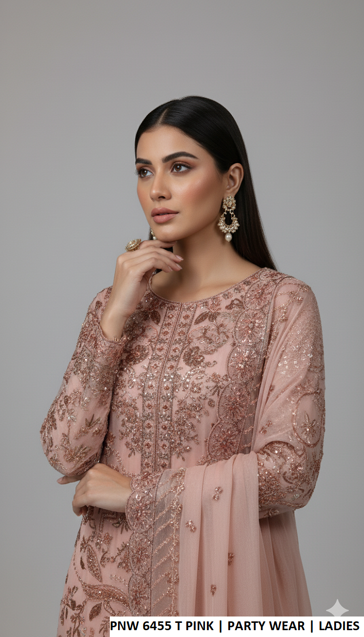 Tea pink chiffon Pakistani women's straight shirt back view