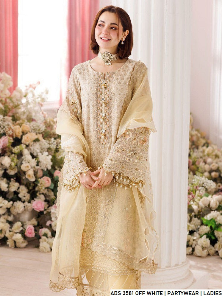 Off white chiffon Pakistani women's straight shirt side view