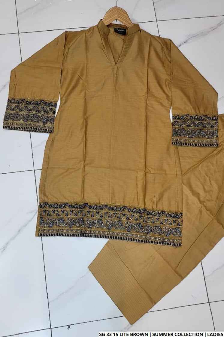 Pakistani women's light brown lawn A-Line casual shirt full view