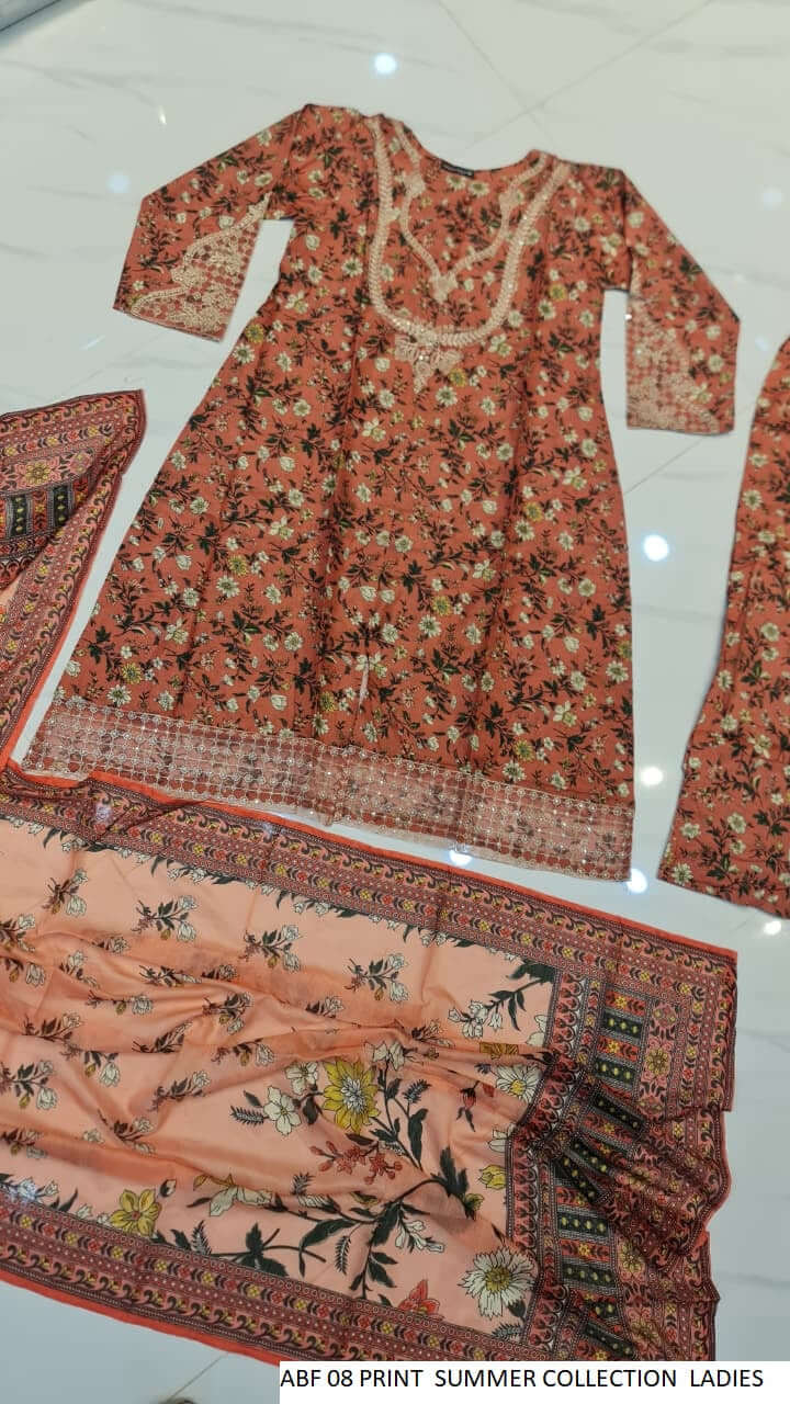 Pakistani women's lawn A-Line printed casual outfit back view