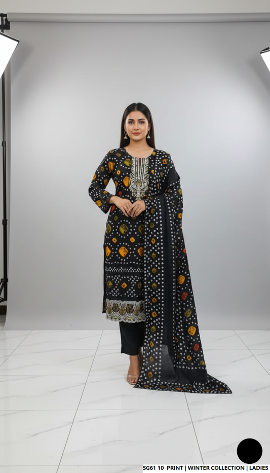 Lawn A-Line printed shirt - Pakistani women's casual summer outfit with cotton trouser and soft net dupatta front view