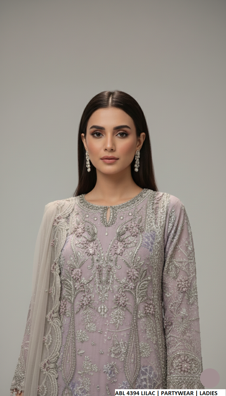 Lilac organza Pakistani women's straight shirt side view