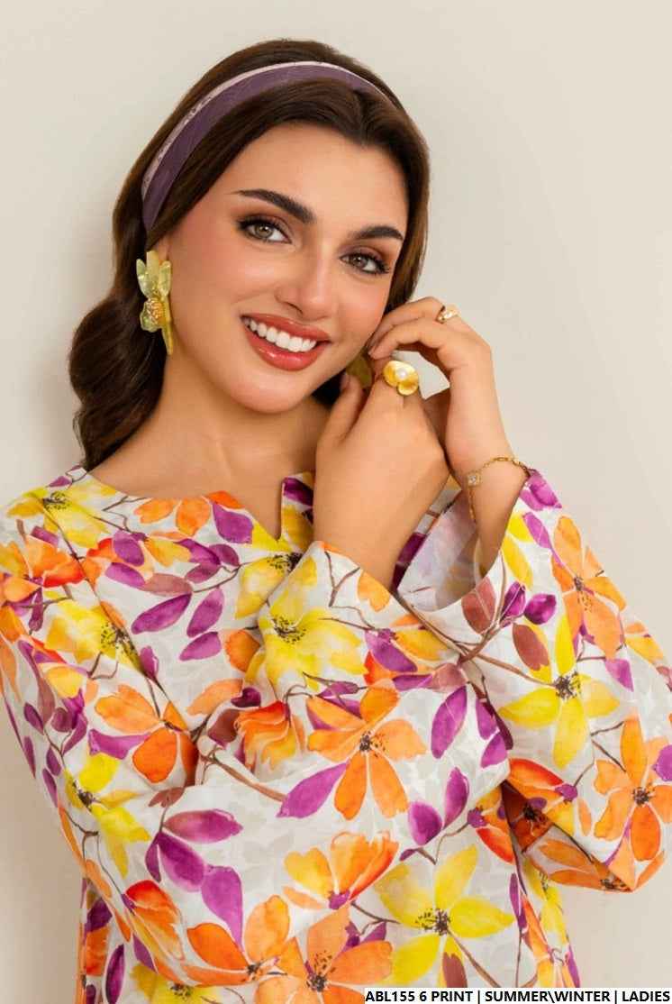 Pakistani women's lawn 2-piece printed casual suit side view