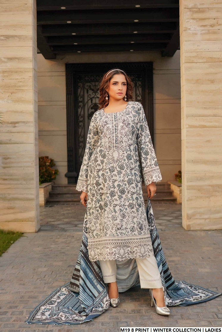 Lawn A-Line printed shirt - Pakistani women's casual summer outfit with cotton trouser and lawn dupatta front view