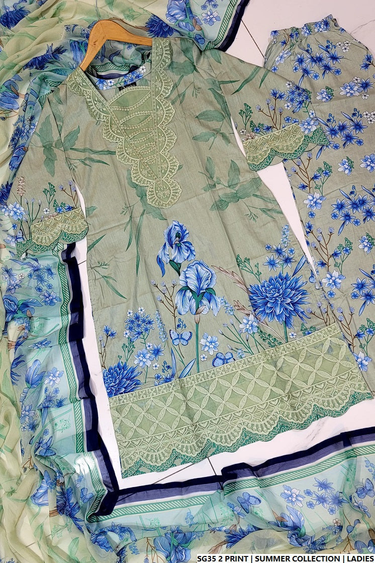 Pakistani women's lawn A-Line printed casual outfit back view