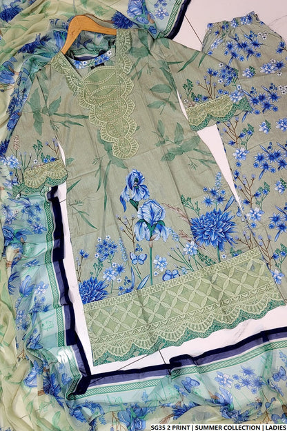 Pakistani women's lawn A-Line printed casual outfit back view