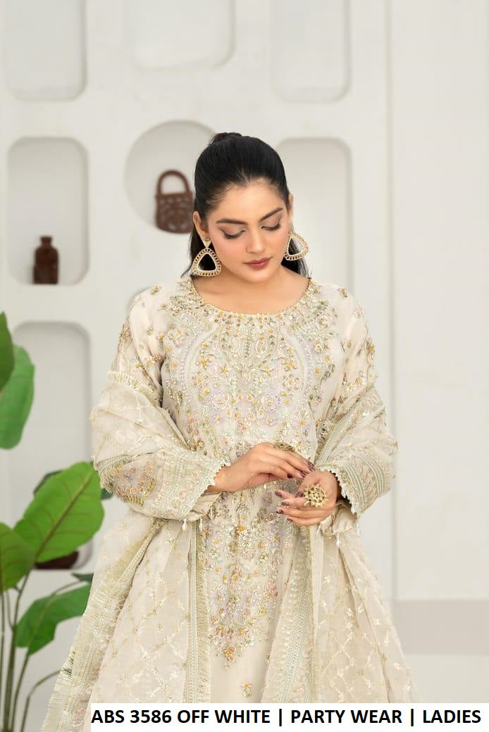 Off white organza Pakistani women's straight shirt with plazo side view
