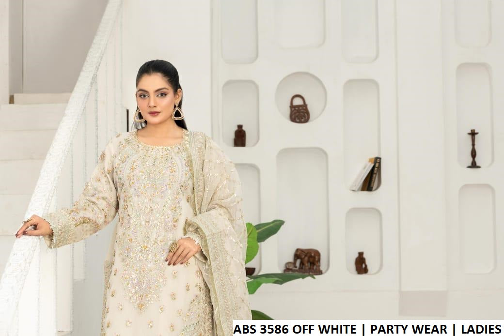 Pakistani women's off white organza straight shirt plazo detail view