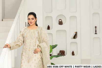 Pakistani women's off white organza straight shirt plazo detail view