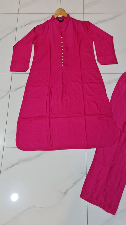 Pakistani women's shocking pink lawn 2-piece casual summer suit back view
