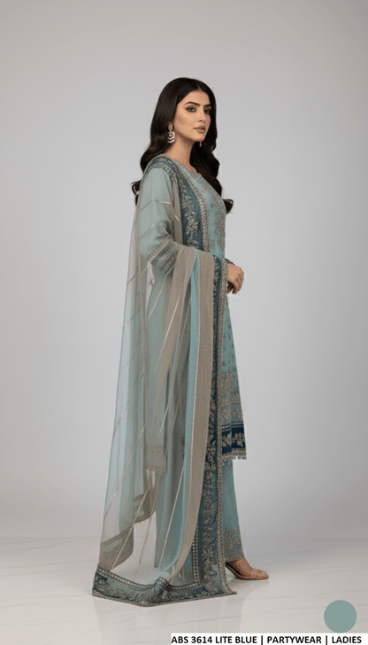 Light blue chiffon Pakistani women's straight shirt side view