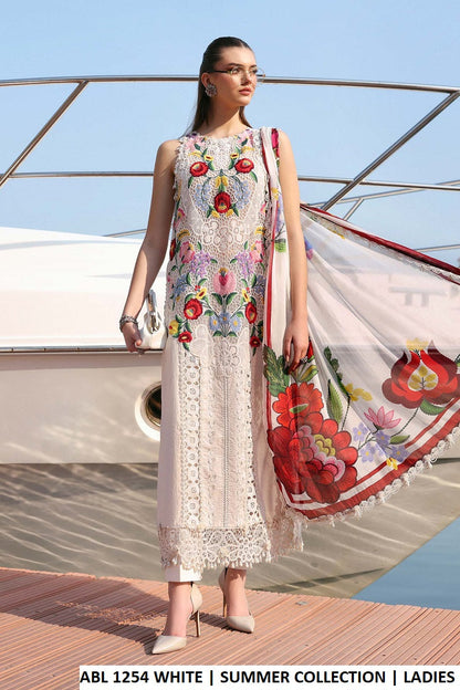 Pakistani women's white cotton straight shirt detail view