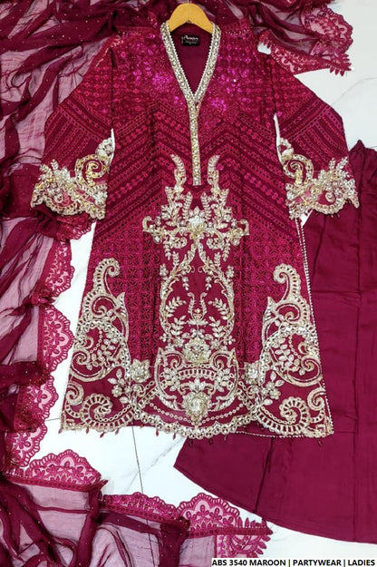 Pakistani women's maroon organza straight shirt back view