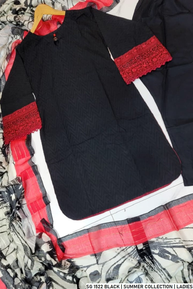 Pakistani women's black lawn A-Line casual shirt full view