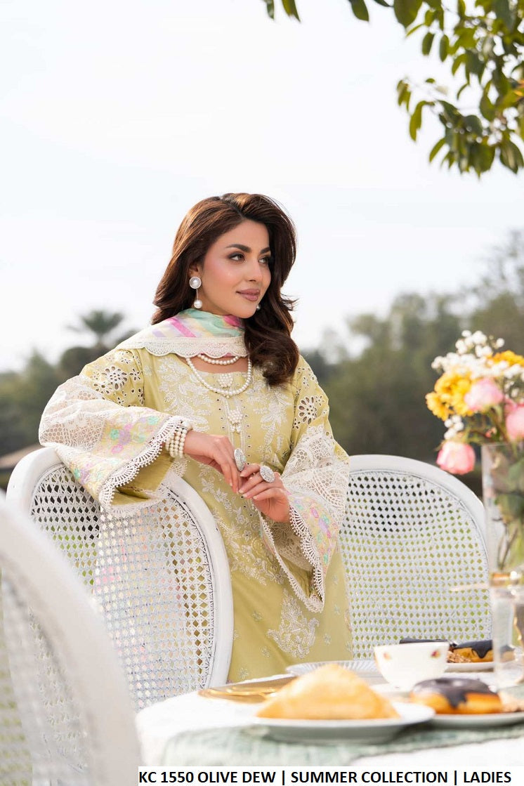 Pakistani women's olive dew green cotton straight shirt plazo detail view