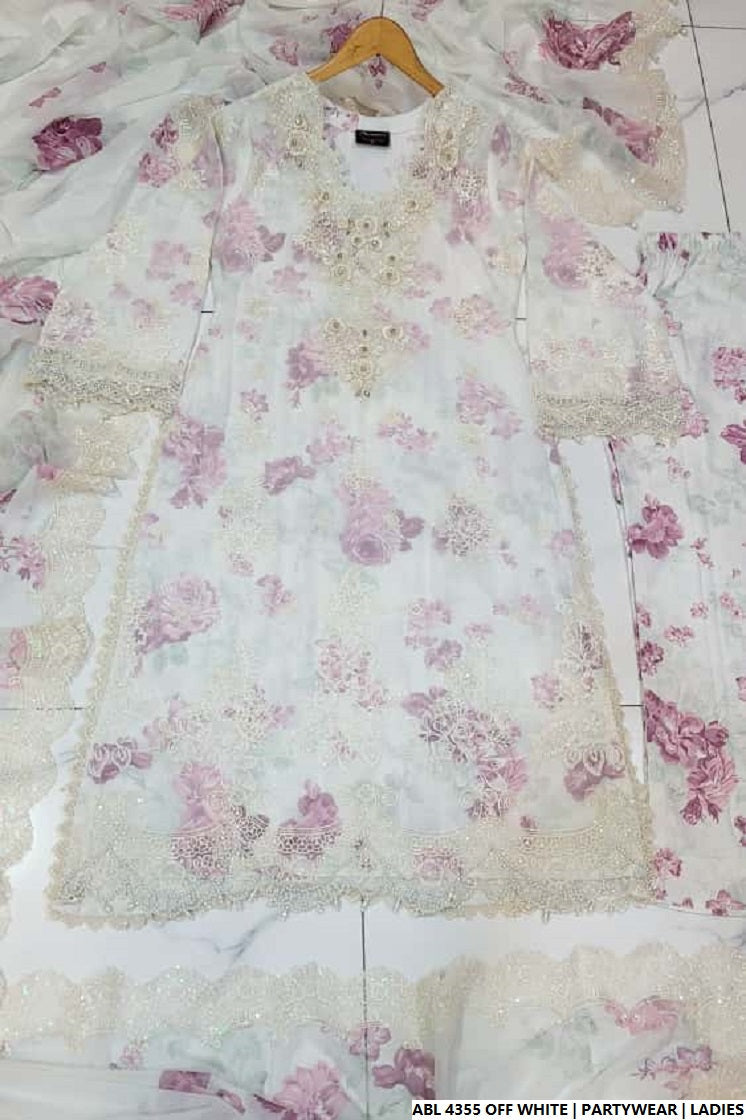 Pakistani women's pink white organza A-Line shirt back view