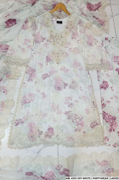 Pakistani women's pink white organza A-Line shirt back view