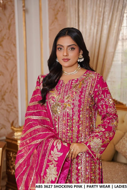 Shocking pink grip Pakistani women's straight shirt with plazo side view