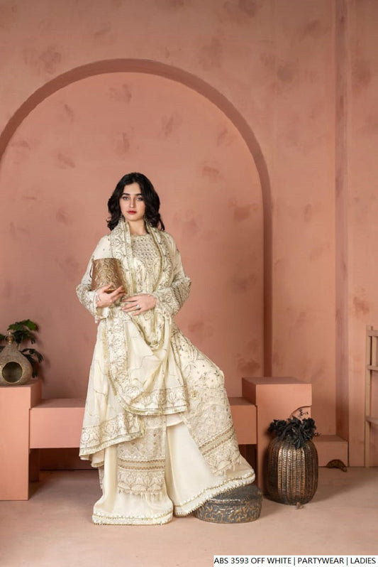 Off white chiffon Pakistani women's straight shirt side view