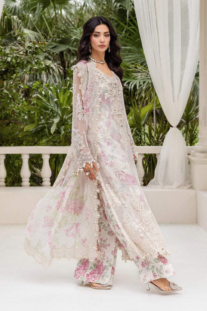 Pink white organza Pakistani women's A-Line shirt side view