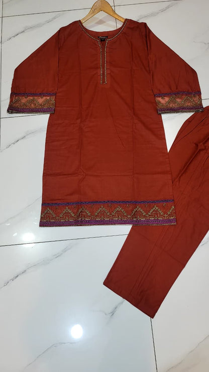 Pakistani women's copper lawn A-Line casual shirt full view