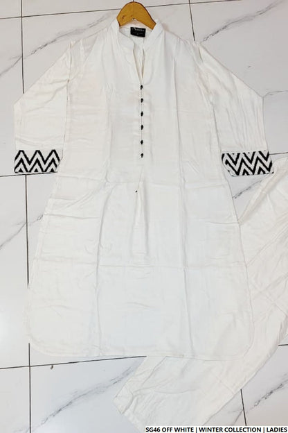 Pakistani women's off white lawn A-Line casual shirt full view