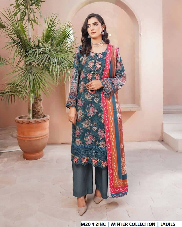 Lawn A-Line shirt zinc grey - Pakistani women's casual summer outfit with cotton trouser and lawn dupatta front view