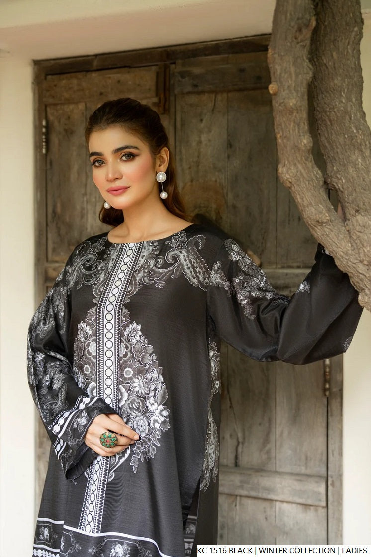 Black silk Pakistani women's 2-piece formal suit side view
