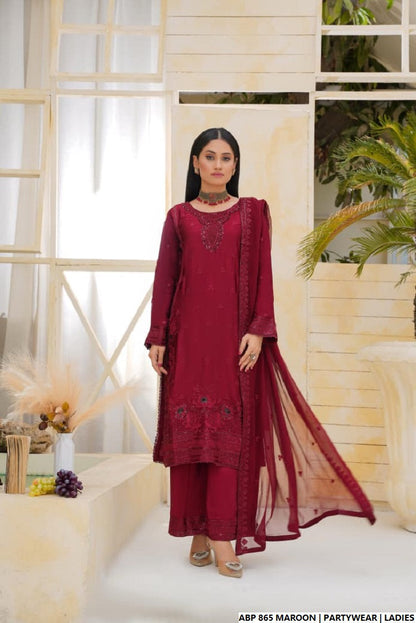 Pakistani women's maroon silk straight shirt detail view