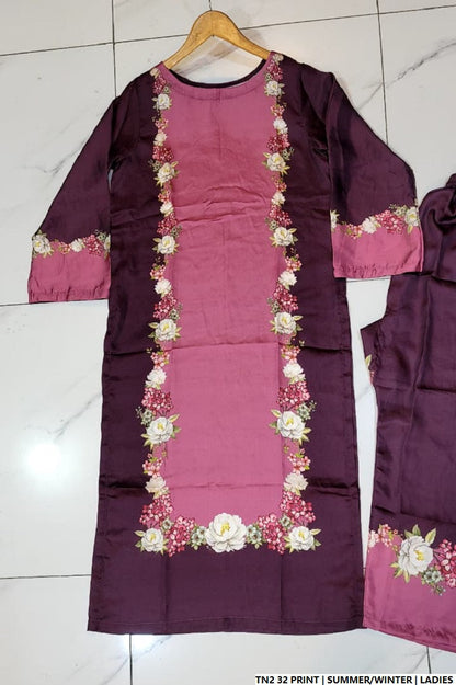 Lawn 2-piece printed - Pakistani women's casual summer outfit with cotton trouser and lawn dupatta front view