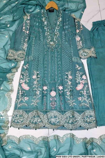 Pakistani women's light green chiffon straight shirt plazo full view