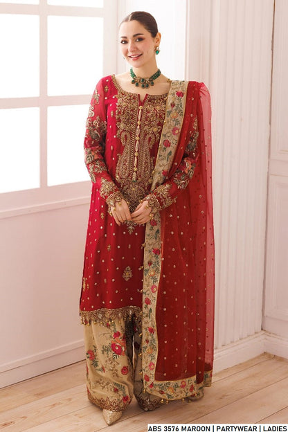 Pakistani women's maroon organza straight shirt full view