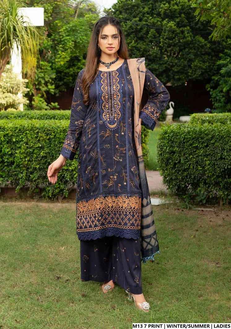 Lawn A-Line printed shirt - Pakistani women's casual summer outfit with cotton trouser and lawn dupatta front view