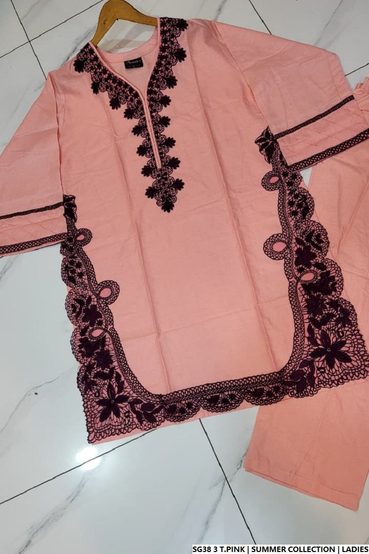 Pakistani women's tea pink lawn A-Line casual shirt full view