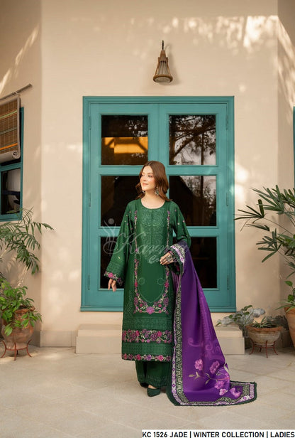 Pakistani women's jade green silk short shirt back view