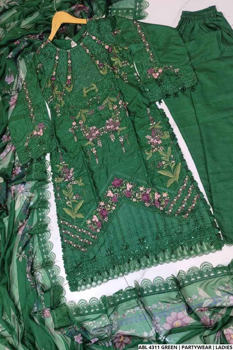 Pakistani women's green organza A-Line shirt back view